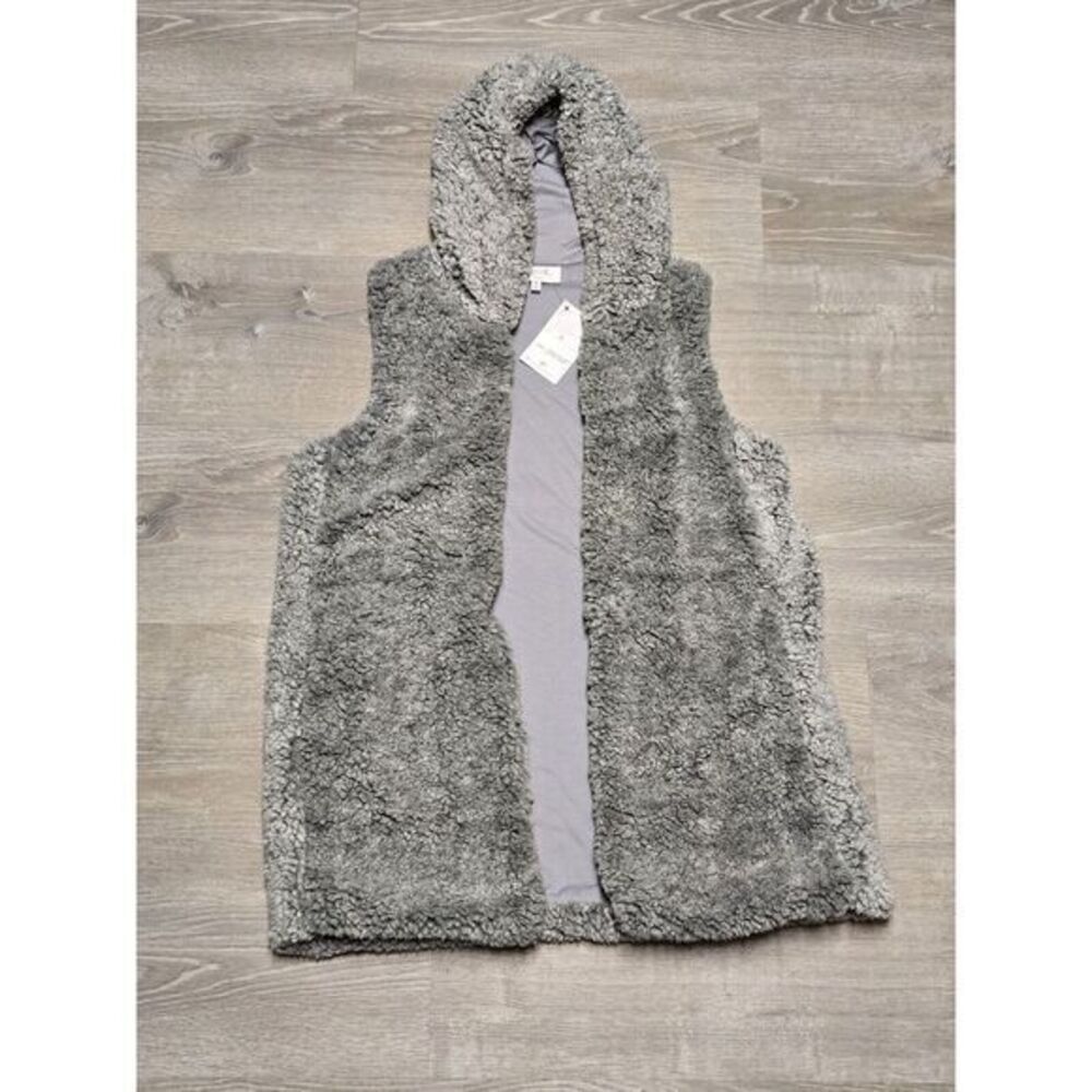 Womens Hooded Vest Peach Love Califoŕnia Size Medium Shepra‎ Polyester Grey EUC